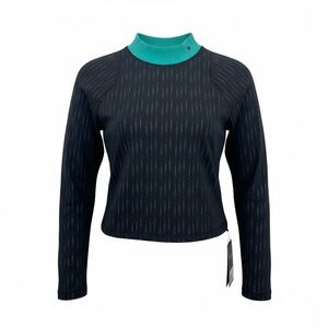 Bad Birdie Women’s Size XL The Links Mock Neck Crop Cattail Black Beauty Top NWT